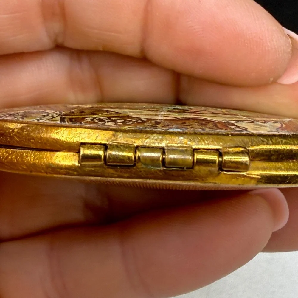 Vintage KIGU Compact Gold Tone Enamel Flower